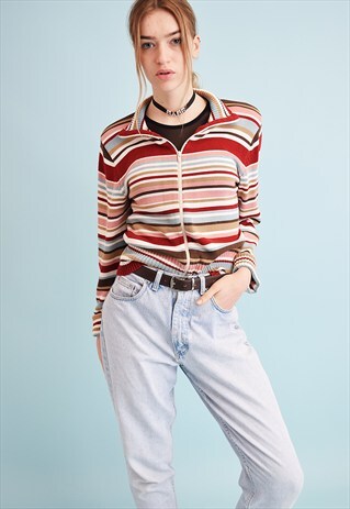 90'S RETRO STRIPED KNIT TEEN CARDIGAN TOP