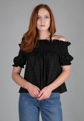 VINTAGE 90S OFF THE SHOULDER TOP BLACK