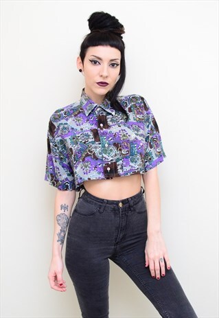 VINTAGE 90'S BATIK ABSTRACT REWORKED CROP SHIRT