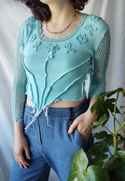 The light blue y2k corset style flower crochet deconstructed