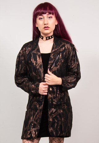 VINTAGE 90'S BLACK METALIC WAVY PATTERN SHEER BLOUSE