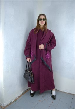 Vintage 90's baggy long warm heavy trench coat in purple