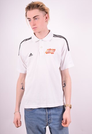 ADIDAS MENS VINTAGE POLO SHIRT MEDIUM WHITE 90'S