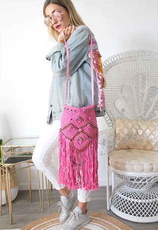 BAG PINK FRINGES HIPPIE