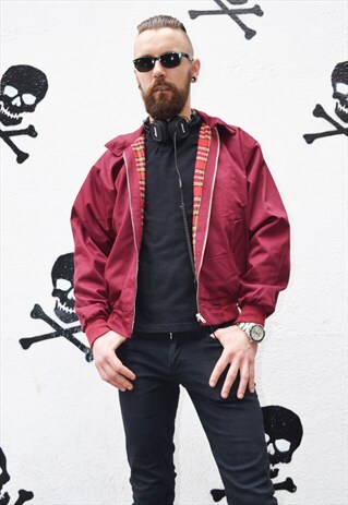 BURGUNDY HARRINGTON JACKET WITH TARTAN