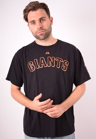 MAJESTIC MENS VINTAGE NY GIANTS T-SHIRT TOP LARGE BLACK 90S