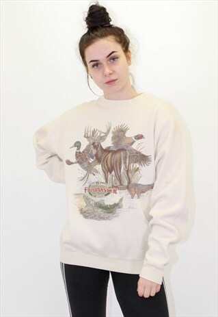 VINTAGE WILDLIFE GRAPHIC SWEATER SWEATSHIRT IN LARGE