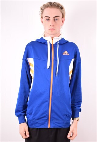 ADIDAS MENS VINTAGE HOODIE JUMPER MEDIUM BLUE 90S