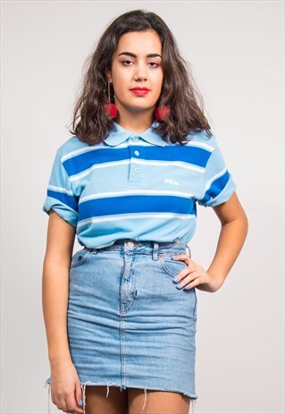 VINTAGE 90'S BLUE STRIPE FILA POLO T-SHIRT