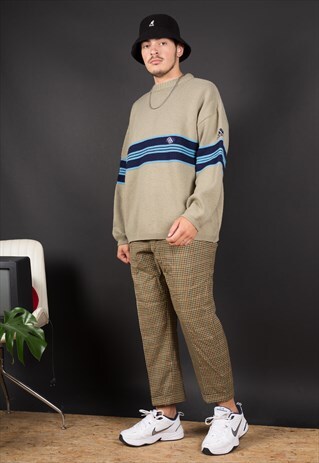 VINTAGE GREEN AND BLUE ADIDAS KNIT JUMPER