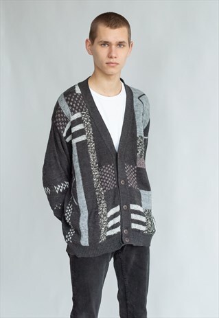 VINTAGE 80S DADS CARDIGAN IN ABSTRACT PATTERN