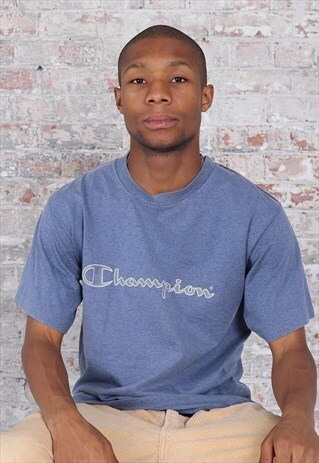 VINTAGE CHAMPION BIG LOGO T-SHIRT BLUE
