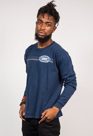 90'S VINTAGE NAVY NIKE LONG SLEEVE LOGO T-SHIRT