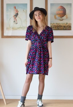 Colorful printed short sleeve dress with ruffles
