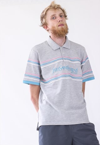 VINTAGE MENS YSL BIG LOGO YVES SAINT LAURENT POLO SHIRT TOP