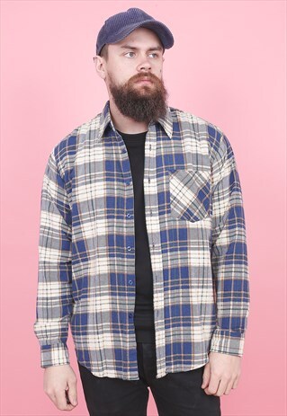 VINTAGE BLUE CHECK FLANNEL SHIRT /R10329