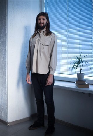 VINTAGE 90'S BEIGE BUTTON UP WORKER SHIRT