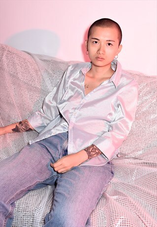 VINTAGE Y2K CALVIN KLEIN BABY BLUE SHIMMER FABRIC SHIRT