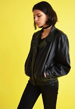 80'S RETRO BLACK FAUX LEATHER OVERSIZED BIKER JACKET