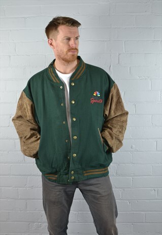 VINTAGE 'NBC SPORTS' COLLEGE VARISTY SUEDE SLEEVED JACKET