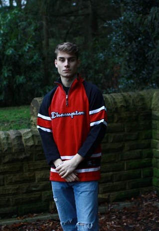 VINTAGE RED CHAMPION 1/4 ZIP SWEATSHIRT