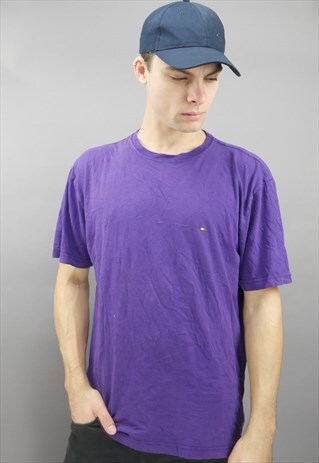 VINTAGE TOMMY HILFIGER T SHIRT IN PURPLE WITH LOGO