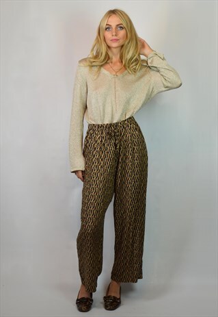 VINTAGE 90S BLACK & BROWN PATTERN WIDE LEG BOHO TROUSERS