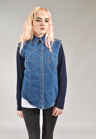 VINTAGE LEVI'S DARK BLUE SLEEVELESS DENIM SHIRT