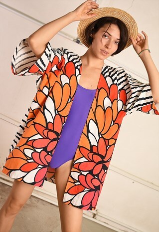 70'S STYLE RETRO BOHO MOD PATTERN PARIS CHIC KIMONO JACKET