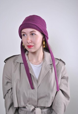 PURPLE FLEECE HAT, WOMEN LACE HAT, WINTER ACCESSORIES