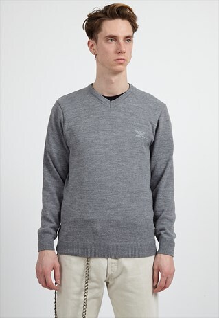 VINTAGE GREY EMPORIO ARMANI V-NECK KNIT JUMPER SWEATER