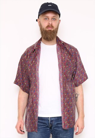 VINTAGE SHORT SLEEVE SILK PRINT SHIRT