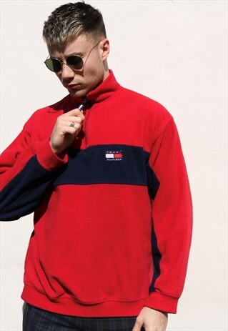 RED AND NAVY TOMMY HILFIGER FLEECE SWEATSHIRT