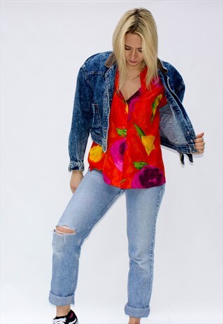 VINTAGE 80'S WESTERN LEATHER TRIM DENIM JACKET
