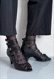 Vintage Y2K emocore strappy kitten heels in spider black