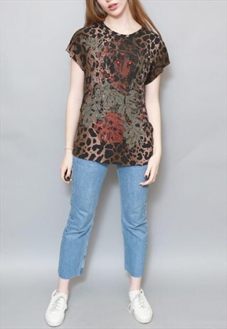 VINTAGE 1980'S PRETTY ANIMAL PRINT PATTERN TOP