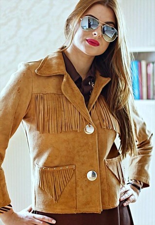 CAMEL VINTAGE SUEDE FRINGE JACKET