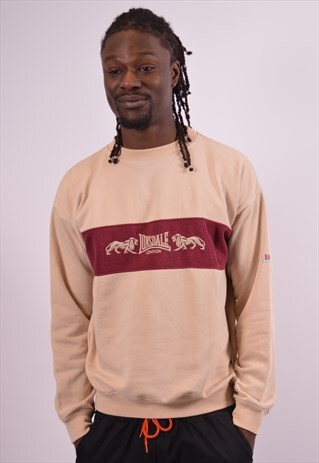 LONSDALE MENS VINTAGE SWEATSHIRT JUMPER MEDIUM BEIGE 90S