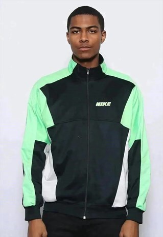 VINTAGE NIKE LOGO TRACK JACKET BLACK AND GREEN