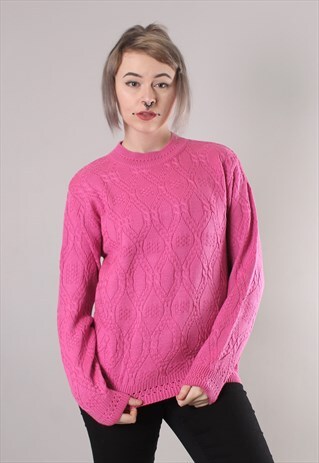VINTAGE 80S PINK CABLE KNIT JUMPER