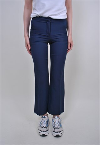 VINTAGE BLUE WIDE CHINO PANTS, WOMEN SUIT TROUSERS