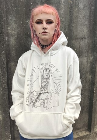 VIRGIN MARY PRINT HOODIE RELIGIOUS THEME HOODED SWEATSHIRT