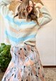 70'S VINTAGE BLUE AND ORANGE STRIP KNIT PULLOVER