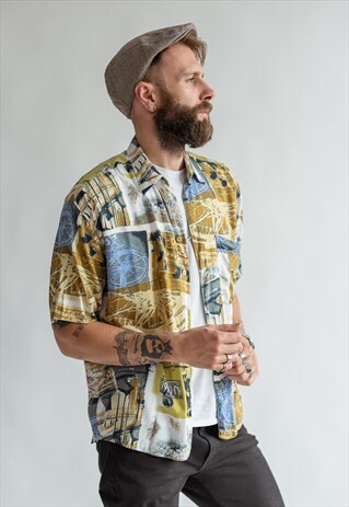 VINTAGE 80S FESTIVAL MUSTARD PATTERN SHIRT