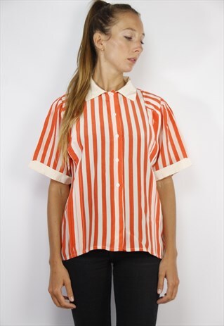 SILK BLOUSE STRIPED / SILK BLOUSE RED WHITE / WOMENS SHIRT