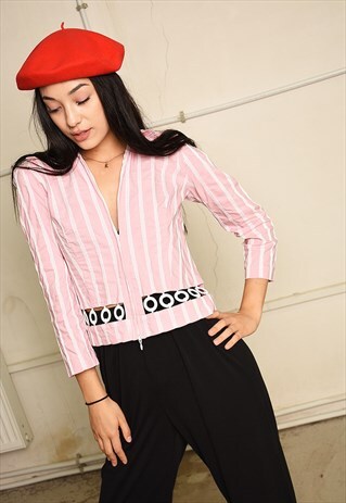 80'S RETRO STRIPED PINK PARIS CHIC FESTIVAL JACKET BLAZER