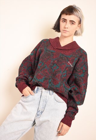 80'S RETRO JAZZY ABSTRACT PATTERN KNIT DADS JUMPER