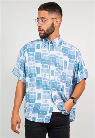 90'S BLUE PATTERNED SHIRT