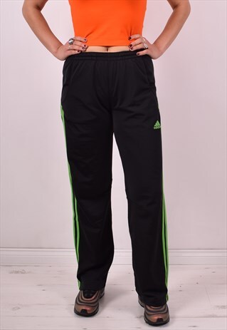 ADIDAS WOMENS VINTAGE TRACKSUIT TROUSERS W28 L31 BLACK 90S