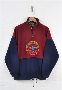 Vintage Fleece 1/4 Zip Embroidered Burgundy/Navy Large
